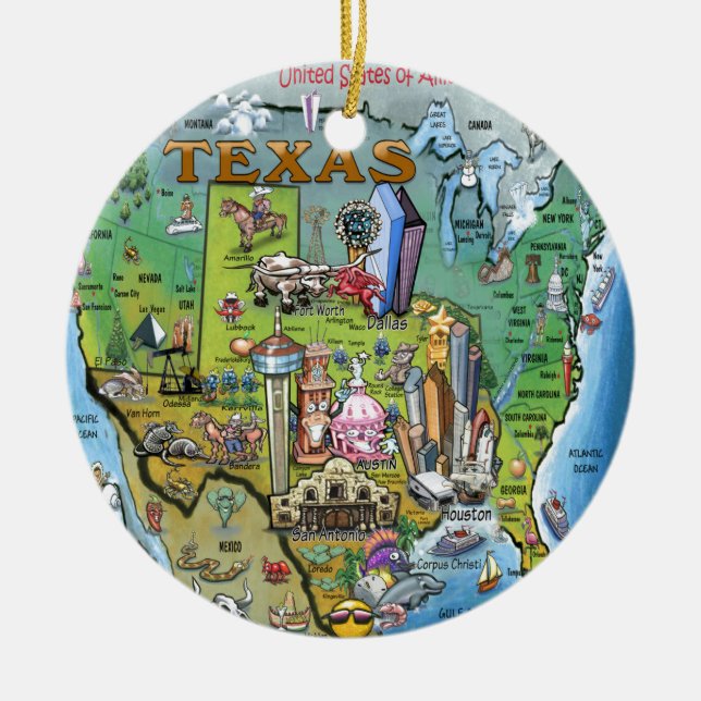 Ornamento De Cerâmica Mapa de Texas EUA (Frente)