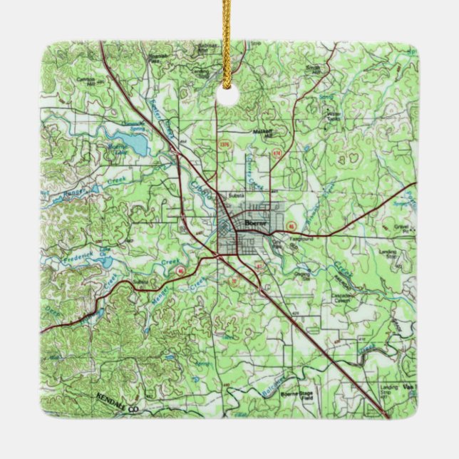 Ornamento De Cerâmica Mapa de Tópicos do Boerne TX (Verso)