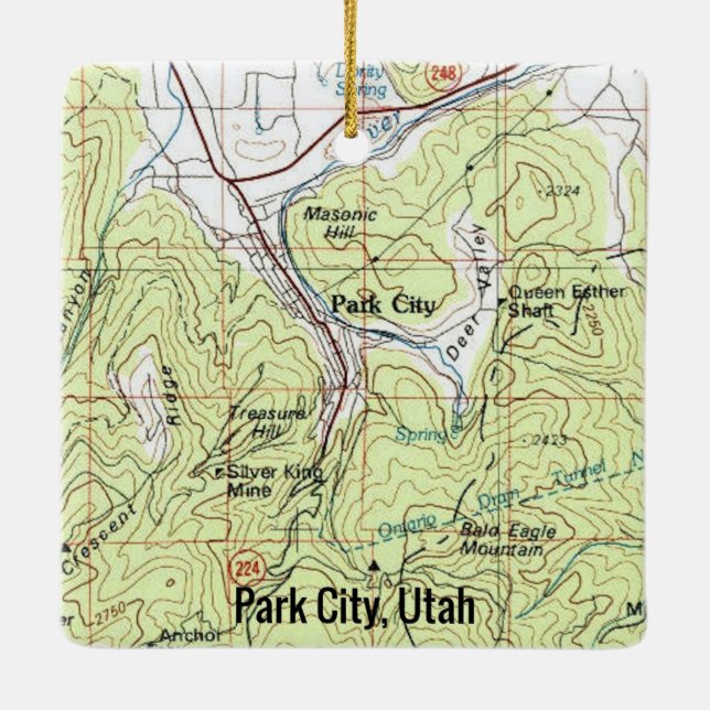 Ornamento De Cerâmica Mapa de Topo de Park City Utah (Verso)