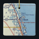 Ornamento De Cerâmica Mapa de Vero Beach Vintage<br><div class="desc">Enfeites de natal para Vero Beach Florida com mapa de safena.</div>