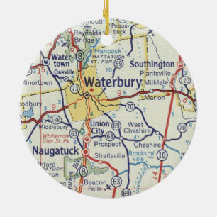 Ornamento De Cerâmica Mapa de Vintage CT Waterbury