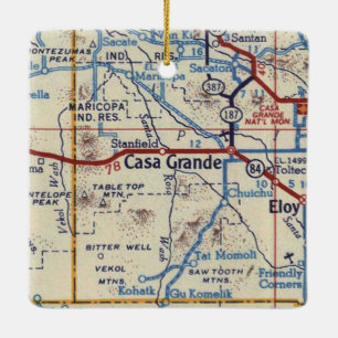 Ornamento De Cerâmica Mapa de Vintage da Arizona Casa Grande