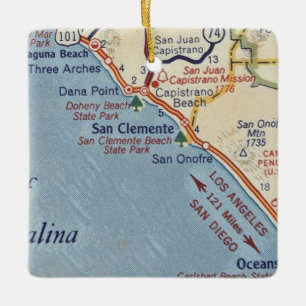 Ornamento De Cerâmica Mapa de Vintage da CA de San Clemente