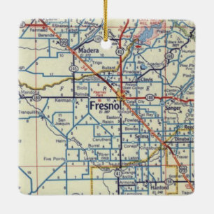 Ornamento De Cerâmica Mapa de Vintage da CA Fresno