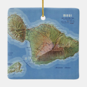 Ornamento De Cerâmica Mapa de Vintage da Ilha Maui