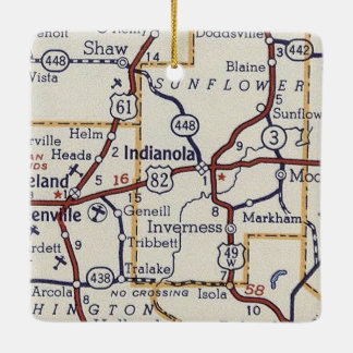 Ornamento De Cerâmica Mapa de Vintage da Indianola MS