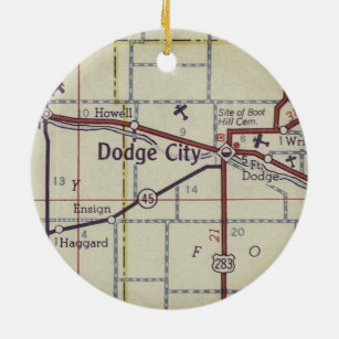 Ornamento De Cerâmica Mapa de Vintage de Dodge City Kansas