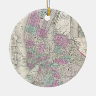 Ornamento De Cerâmica Mapa de Vintage de NYC e Brooklyn (1866)