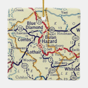 Ornamento De Cerâmica Mapa de Vintage do KY Diamond Azul