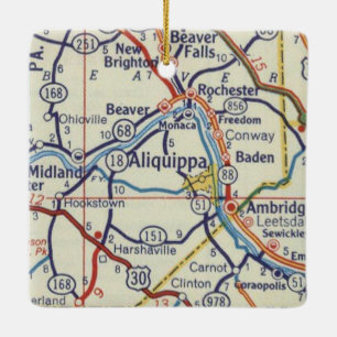 Ornamento De Cerâmica Mapa de Vintagem do Aliquippa PA