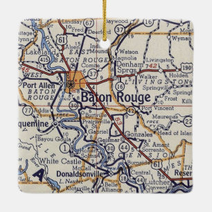 Ornamento De Cerâmica Mapa de Vintagem do Baton Rouge LA
