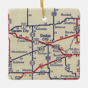 Ornamento De Cerâmica Mapa de Vintagem do Dodge City KS