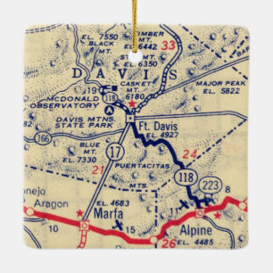 Ornamento De Cerâmica Mapa de Vintagem do Fort Davis TX