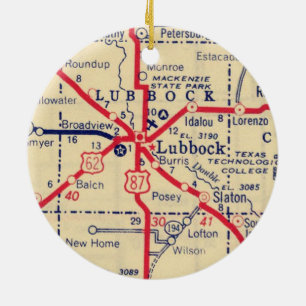 Ornamento De Cerâmica Mapa de Vintagem do Lubbock TX