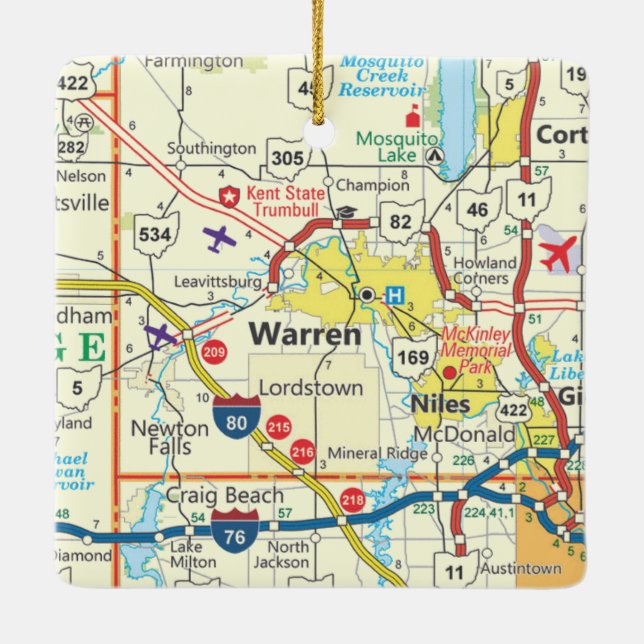 Ornamento De Cerâmica Mapa de Warren Ohio (Verso)