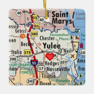 Ornamento De Cerâmica Mapa de Yulee Florida