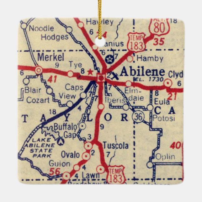 Ornamento De Cerâmica Mapa do Abilene TX 1941 (Verso)