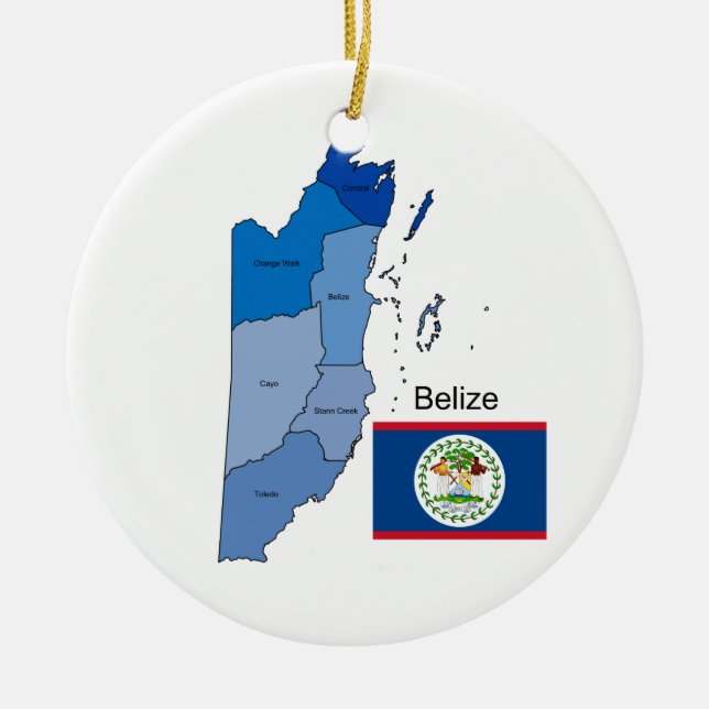 Ornamento De Cerâmica Mapa do distrito de Belize com bandeira (Frente)