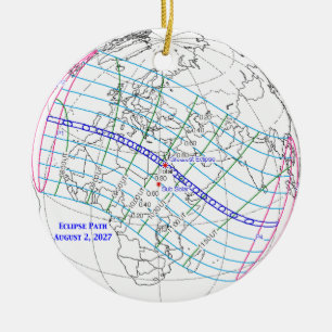 Ornamento De Cerâmica Mapa do Eclipse Solar Total de 2027