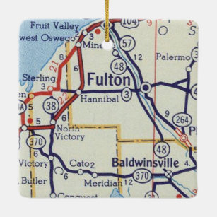 Ornamento De Cerâmica Mapa do Fulton NY Vintage