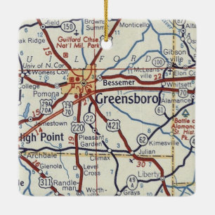 Ornamento De Cerâmica Mapa do Greensboro NC Vintage