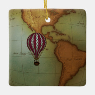 Ornamento De Cerâmica Mapa do Hemisfério Oeste do Balão de Ar Quente