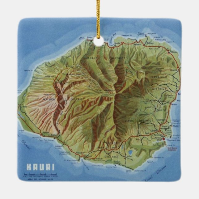 Ornamento De Cerâmica Mapa do Kauai Vintage (Verso)