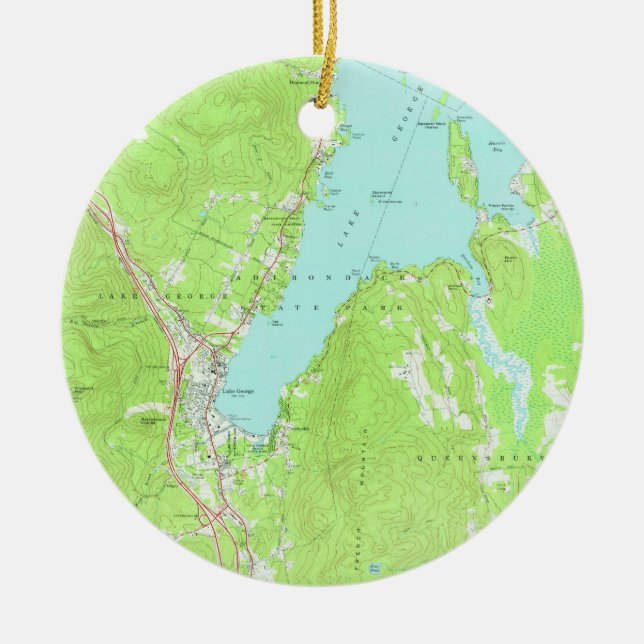 Ornamento De Cerâmica Mapa do Lago George New York (1966) 2 (Frente)