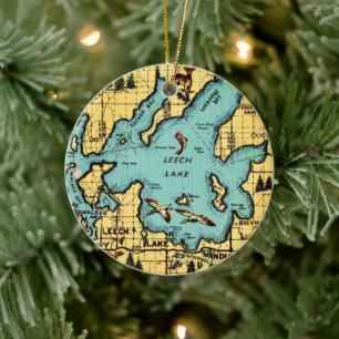 Ornamento De Cerâmica Mapa do Lago Leech Minnesota