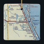 Ornamento De Cerâmica Mapa do Melbourne Florida Vintage<br><div class="desc">Mapa de colheita do Melbourne Fl com Malabar,  Sawcapa Lake e Melbourne Beach Florida.</div>