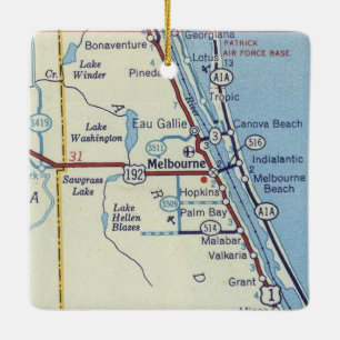 Ornamento De Cerâmica Mapa do Melbourne Florida Vintage