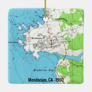 Ornamento De Cerâmica Mapa do Mendocino CA 1960