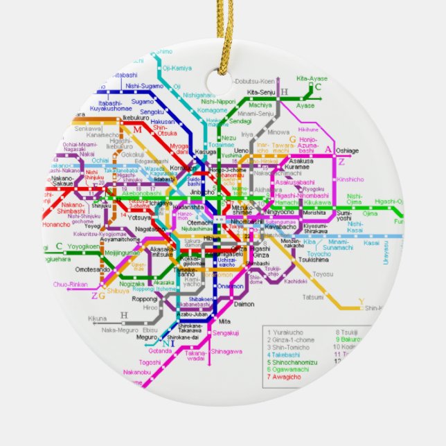 Ornamento De Cerâmica Mapa do metro de Tokyo Japão (Frente)