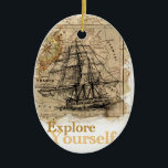 Ornamento De Cerâmica Mapa do Mundo Vintage<br><div class="desc">Vintage World map,  explore-se a si mesmo</div>