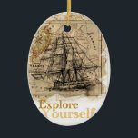 Ornamento De Cerâmica Mapa do Mundo Vintage<br><div class="desc">Vintage World map,  explore-se a si mesmo</div>