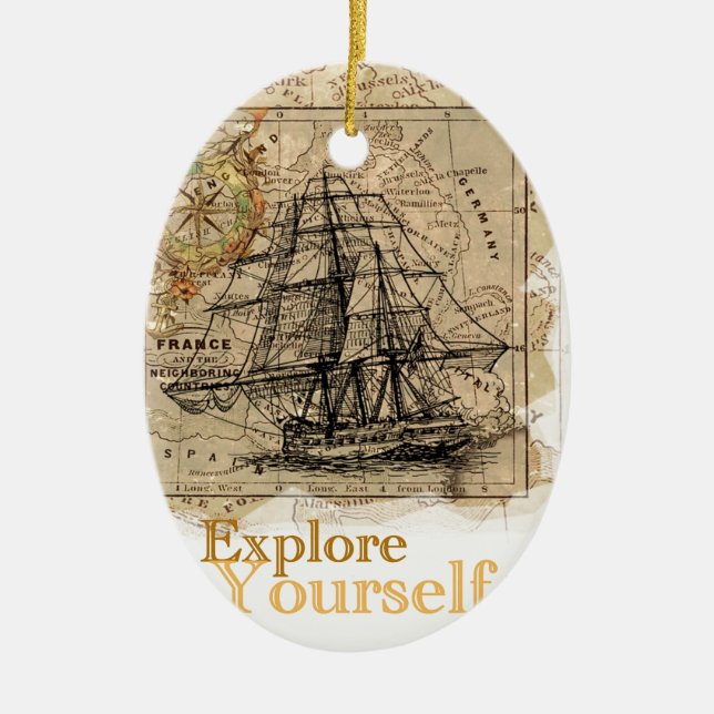 Ornamento De Cerâmica Mapa do Mundo Vintage (Frente)