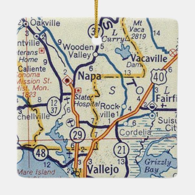 Ornamento De Cerâmica Mapa do Napa Vintage (Verso)