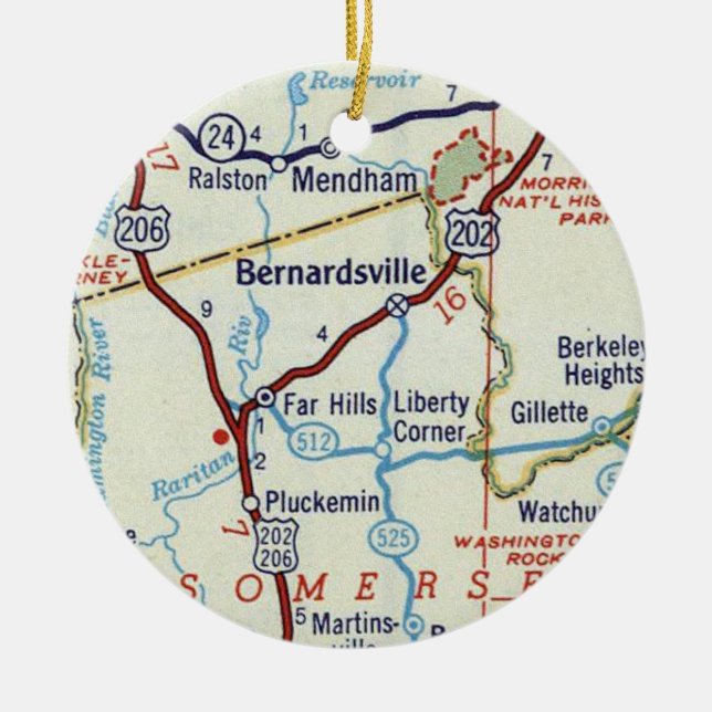 Ornamento De Cerâmica Mapa do NJ Bernardsville (Frente)