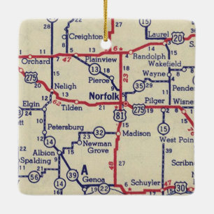 Ornamento De Cerâmica Mapa do Norfolk NE Vintage