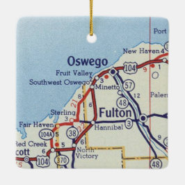 Ornamento De Cerâmica Mapa do Oswego NY Vintage