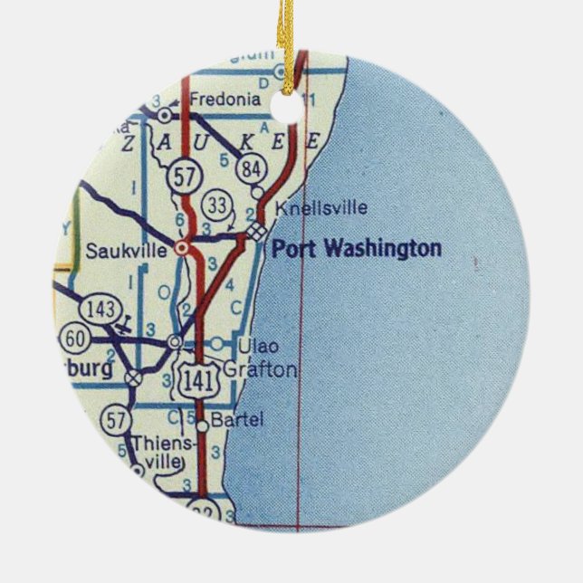 Ornamento De Cerâmica Mapa do Port Washington WI (Traseira)