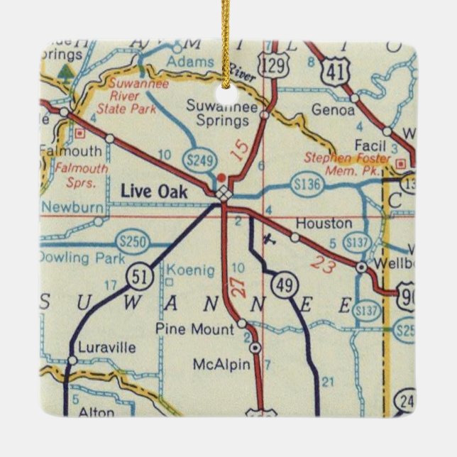 Ornamento De Cerâmica Mapa do Rio Oak Suwannee Live (Verso)