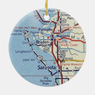 Ornamento De Cerâmica Mapa do Sarasota Florida Vintage