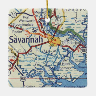 Ornamento De Cerâmica Mapa do Savannah GA