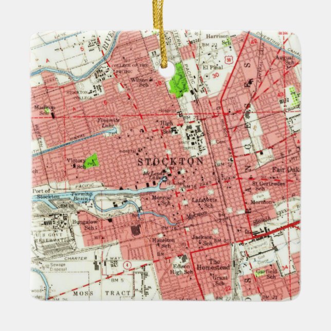 Ornamento De Cerâmica Mapa do Stockton CA 1955 (Frente)
