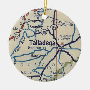 Ornamento De Cerâmica Mapa do Talladega AL Vintage