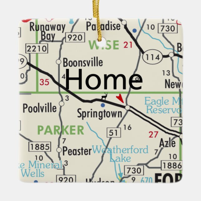 Ornamento De Cerâmica Mapa do Texas em Springtown (Frente)