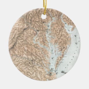 Ornamento De Cerâmica Mapa do vintage da baía de Chesapeake (1861)