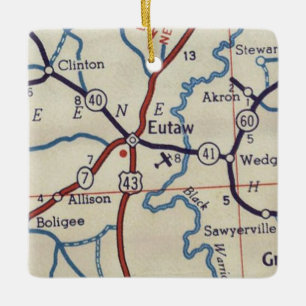 Ornamento De Cerâmica Mapa do Vintage da Eutaw