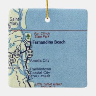 Ornamento De Cerâmica Mapa do Vintage da Fernandina Beach